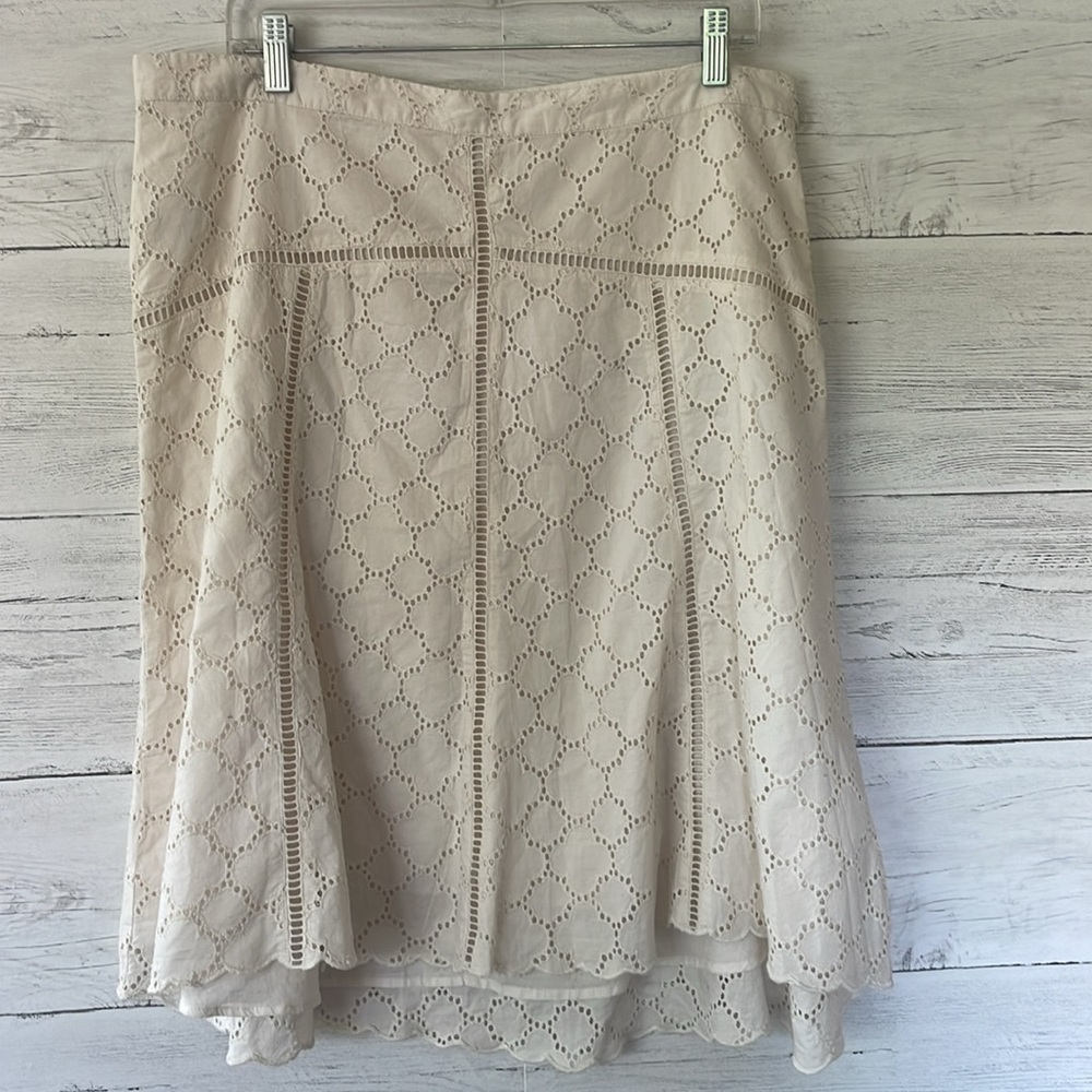 Loft Ecru cream Cotton Eyelet Lace A Line Skirt Size 14